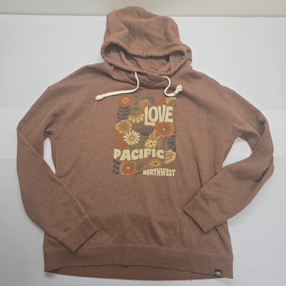 Techstyles Love Pacific Northwest Floral Hoodie Brown XL PNW Graphic Sweatshirt